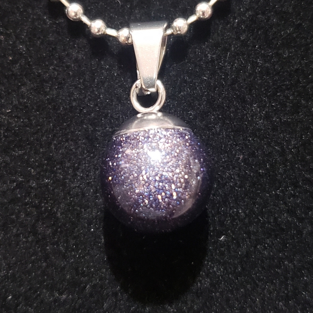 Blue Goldstone Sphere Orb Ball Pendant Necklace - Picture 4 of 8